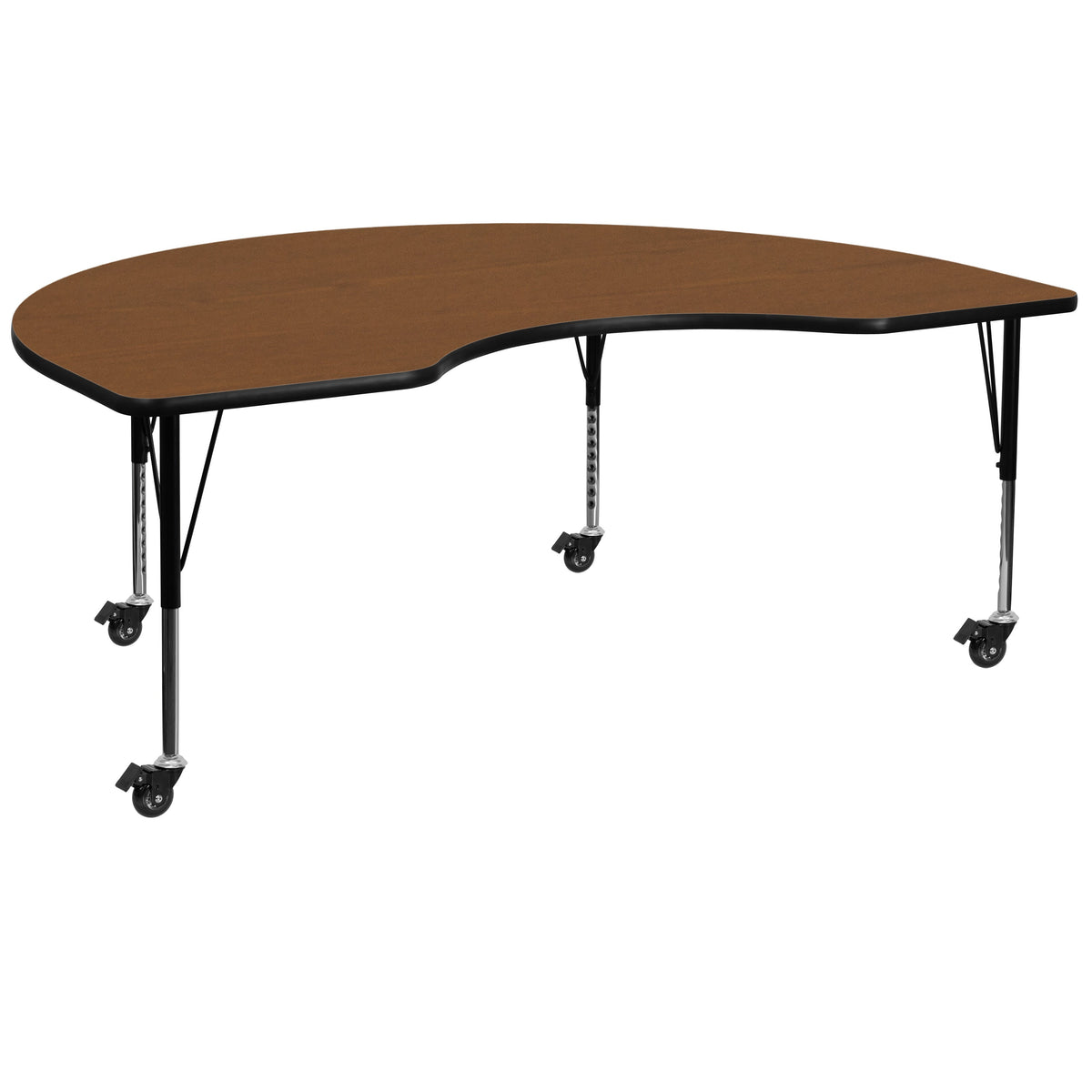 Oak |#| Mobile 48inchW x 72inchL Kidney Oak HP Laminate Activity Table-Height Adjustable Legs
