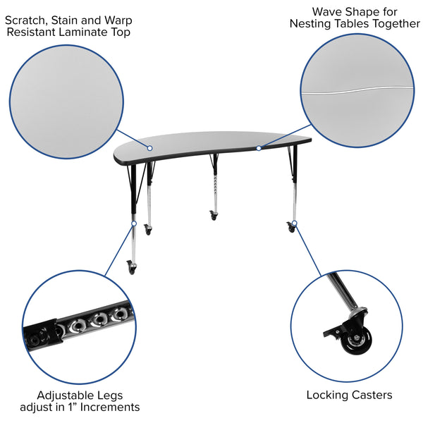 Grey |#| Mobile 60inch Circle Wave Activity Table Set-16inch Student Stack Chairs, Grey/Black