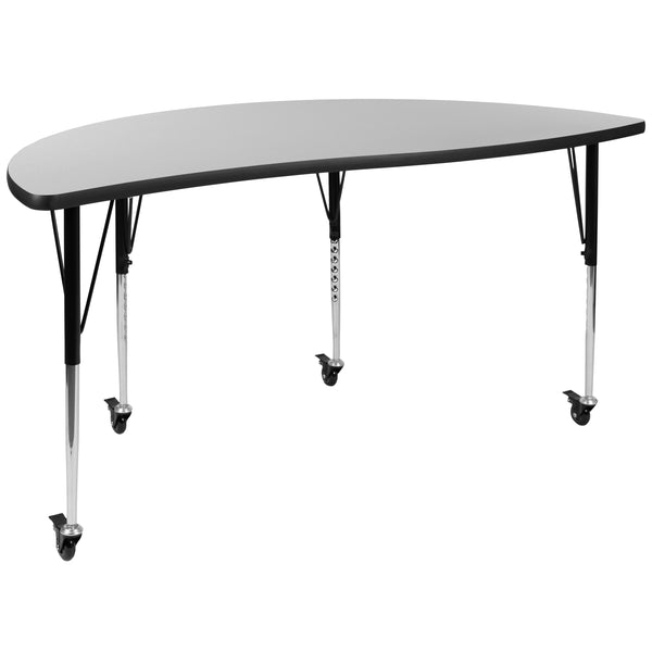 Grey |#| Mobile 60inch Circle Wave Activity Table Set-16inch Student Stack Chairs, Grey/Black