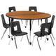 Oak |#| Mobile 60inch Circle Wave Activity Table Set-18inch Student Stack Chairs, Oak/Black