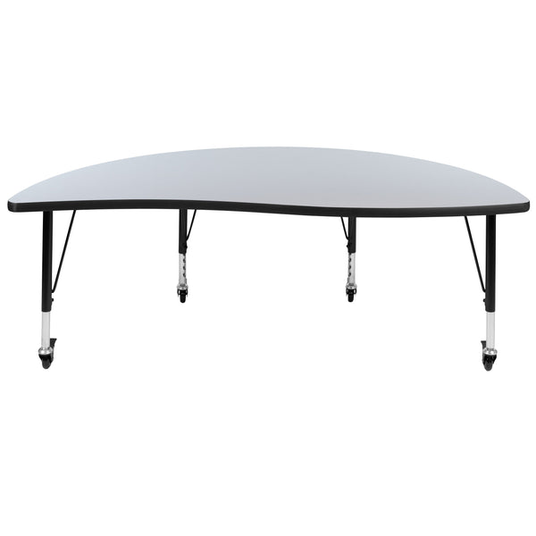 Grey |#| Mobile 60inch Half Circle Wave Collaborative Grey Kids Adjustable Activity Table