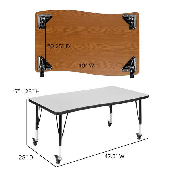 Grey |#| Mobile 76inch Oval Wave Activity Table Set-12inch Student Stack Chairs, Grey/Black