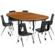 Oak |#| Mobile 76inch Oval Wave Activity Table Set-16inch Student Stack Chairs, Oak/Black