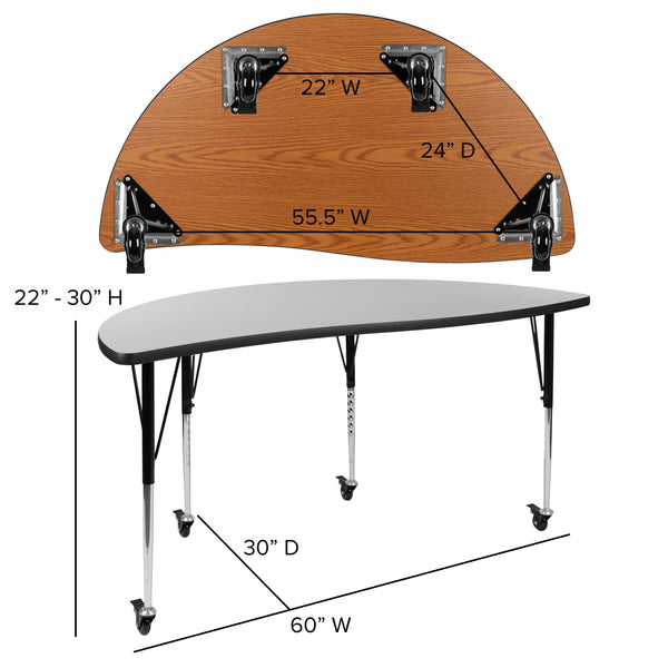 Grey |#| Mobile 86inch Oval Wave Activity Table Set-16inch Student Stack Chairs, Grey/Black