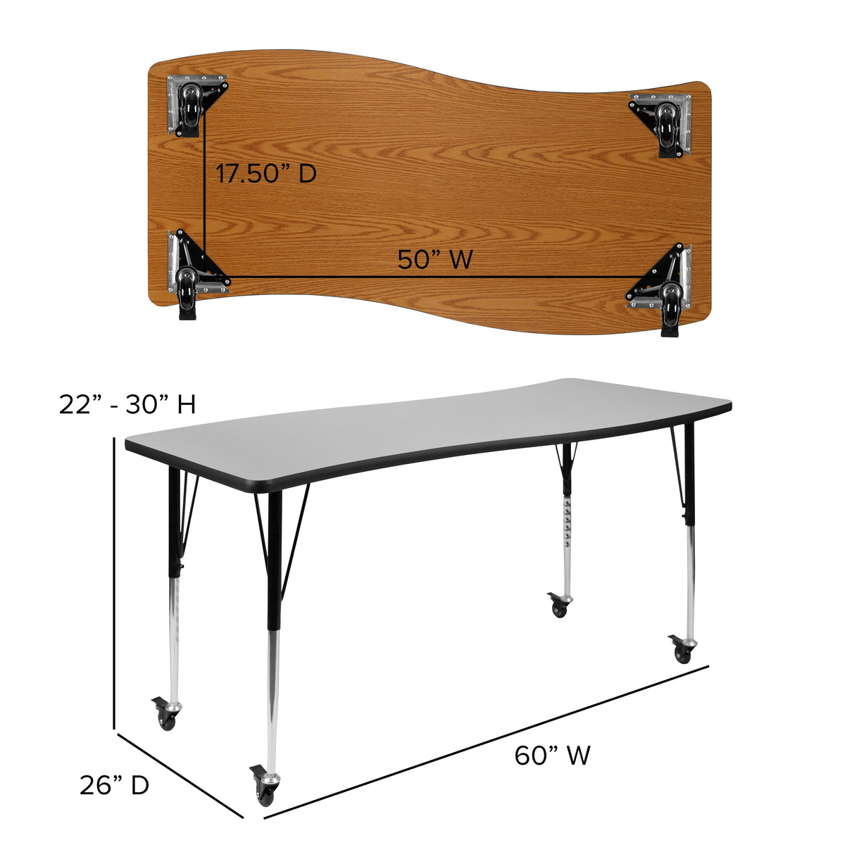 Grey |#| Mobile 86inch Oval Wave Activity Table Set-16inch Student Stack Chairs, Grey/Black