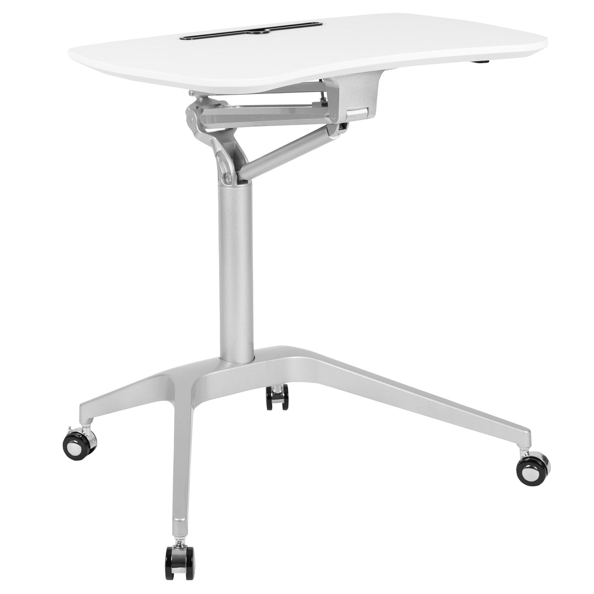 White |#| White Mobile Sit-Down, Stand-Up Ergonomic Computer Desk - Standing Desk