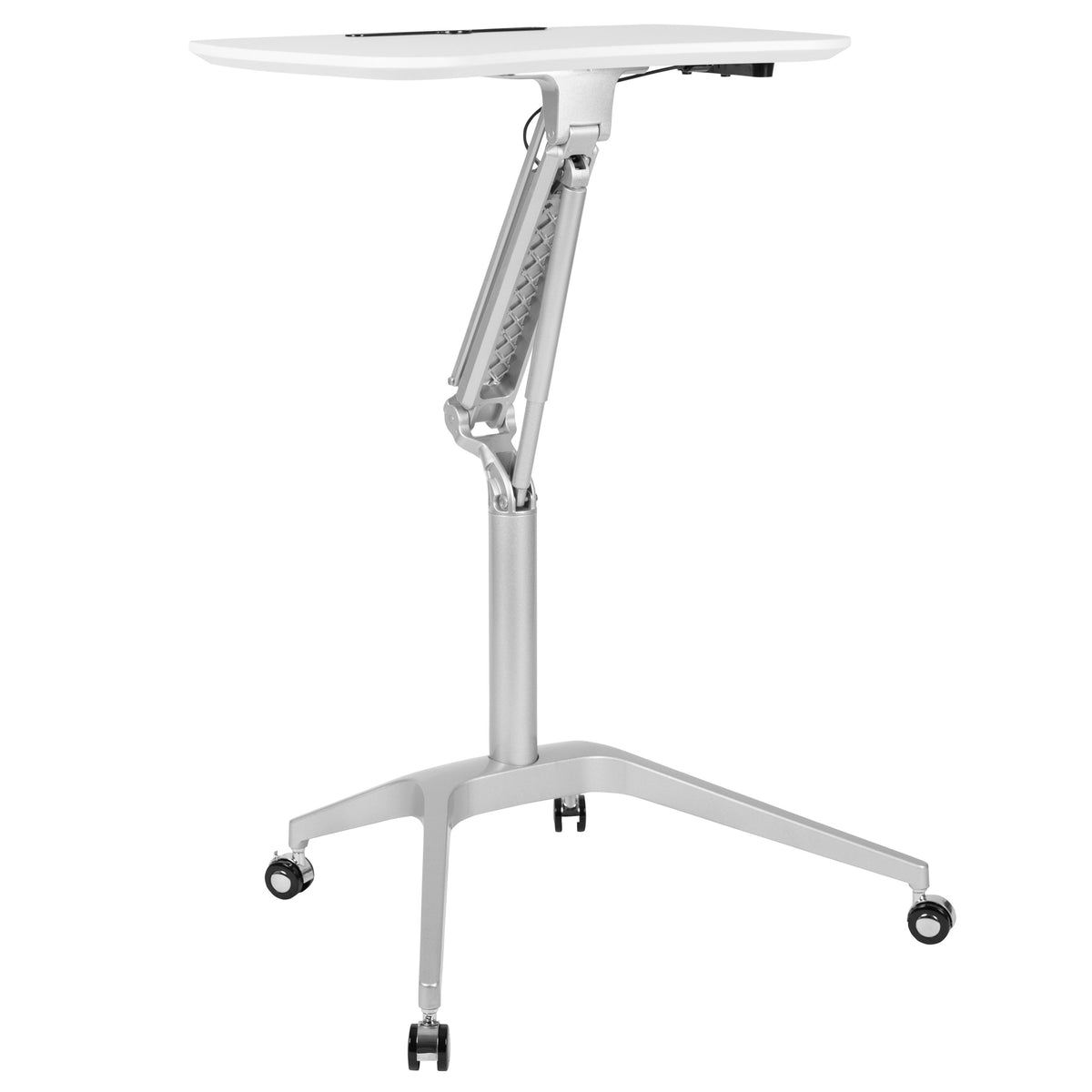 White |#| White Mobile Sit-Down, Stand-Up Ergonomic Computer Desk - Standing Desk