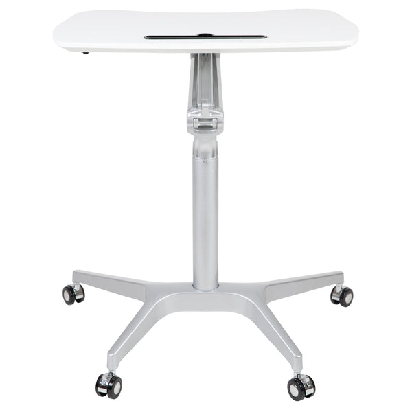 White |#| White Mobile Sit-Down, Stand-Up Ergonomic Computer Desk - Standing Desk