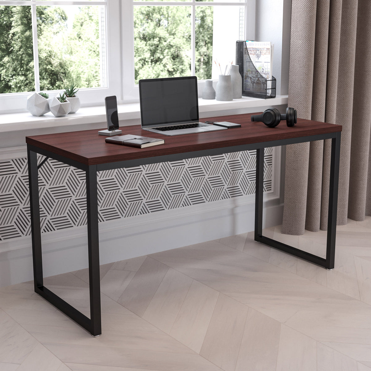 Mahogany |#| Commercial Grade Industrial Style Office Desk - 55inch Length (Mahogany)