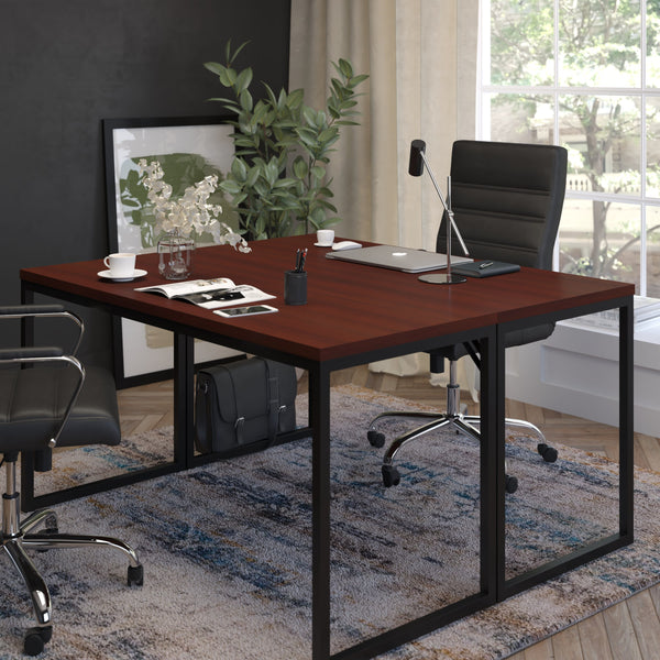 Mahogany |#| Commercial Grade Industrial Style Office Desk - 55inch Length (Mahogany)