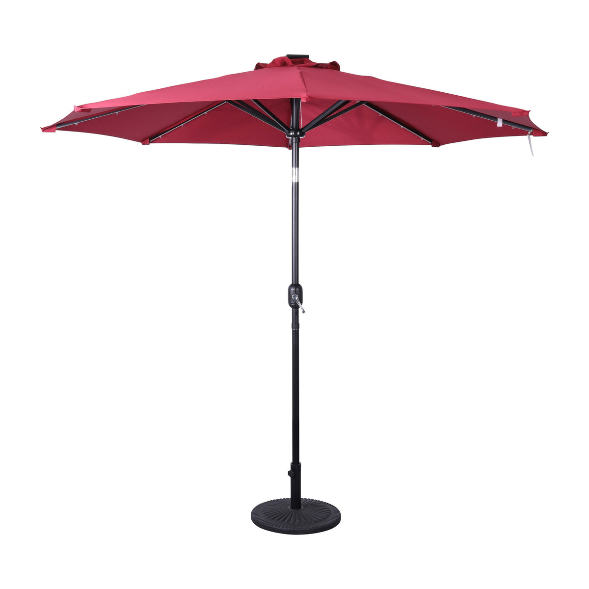 Red |#| Commercial 9 FT 32 LED Light Solar Umbrella with Crank and Tilt Function in Red