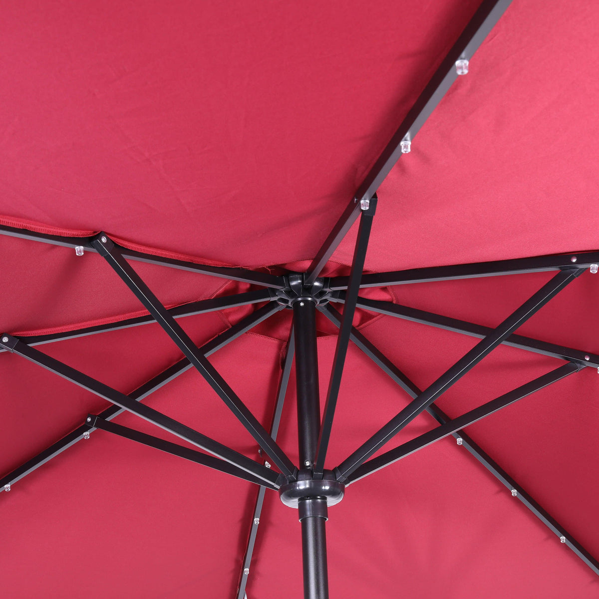 Red |#| Commercial 9 FT 32 LED Light Solar Umbrella with Crank and Tilt Function in Red