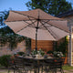 Tan |#| Commercial 9 FT 32 LED Light Solar Umbrella with Crank and Tilt Function in Tan