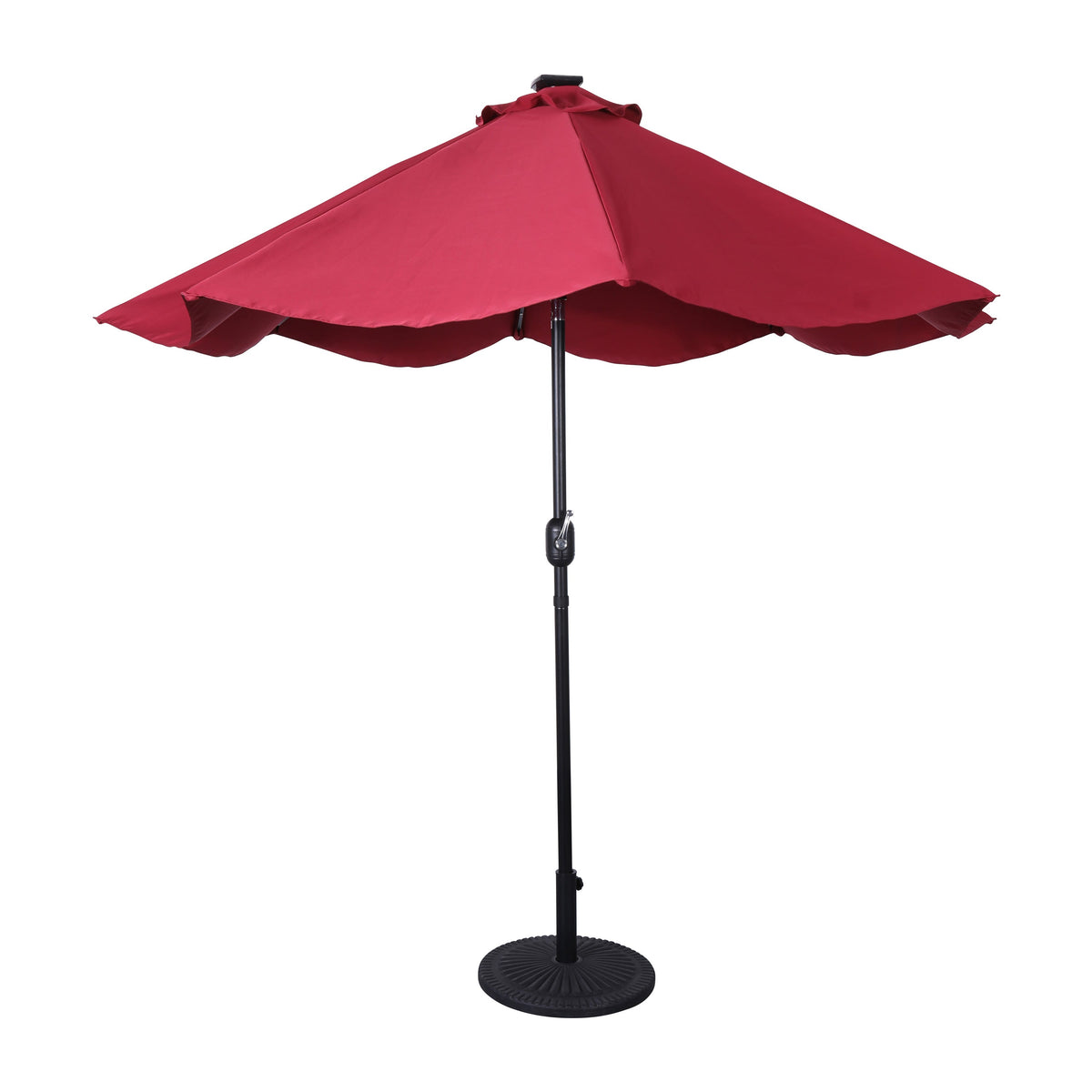 Red |#| Commercial 9 FT 32 LED Light Solar Umbrella with Crank and Tilt Function in Red