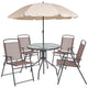 Brown |#| 6 Piece Brown Patio Garden Set with Umbrella Table and Set of 4 Folding Chairs