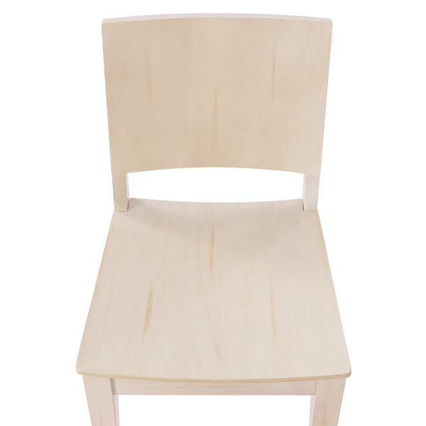 Antique White |#| Commercial Solid Wood Dining Chair with Curved Backrest in Antique White