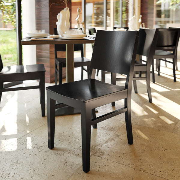 Black |#| Commercial Solid Wood Dining Chair with Curved Backrest in Black
