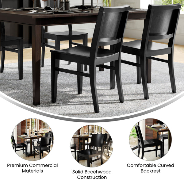 Black |#| Commercial Solid Wood Dining Chair with Curved Backrest in Black