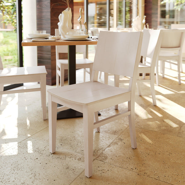 Antique White |#| Commercial Solid Wood Dining Chair with Curved Backrest in Antique White