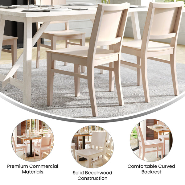 Antique White |#| Commercial Solid Wood Dining Chair with Curved Backrest in Antique White