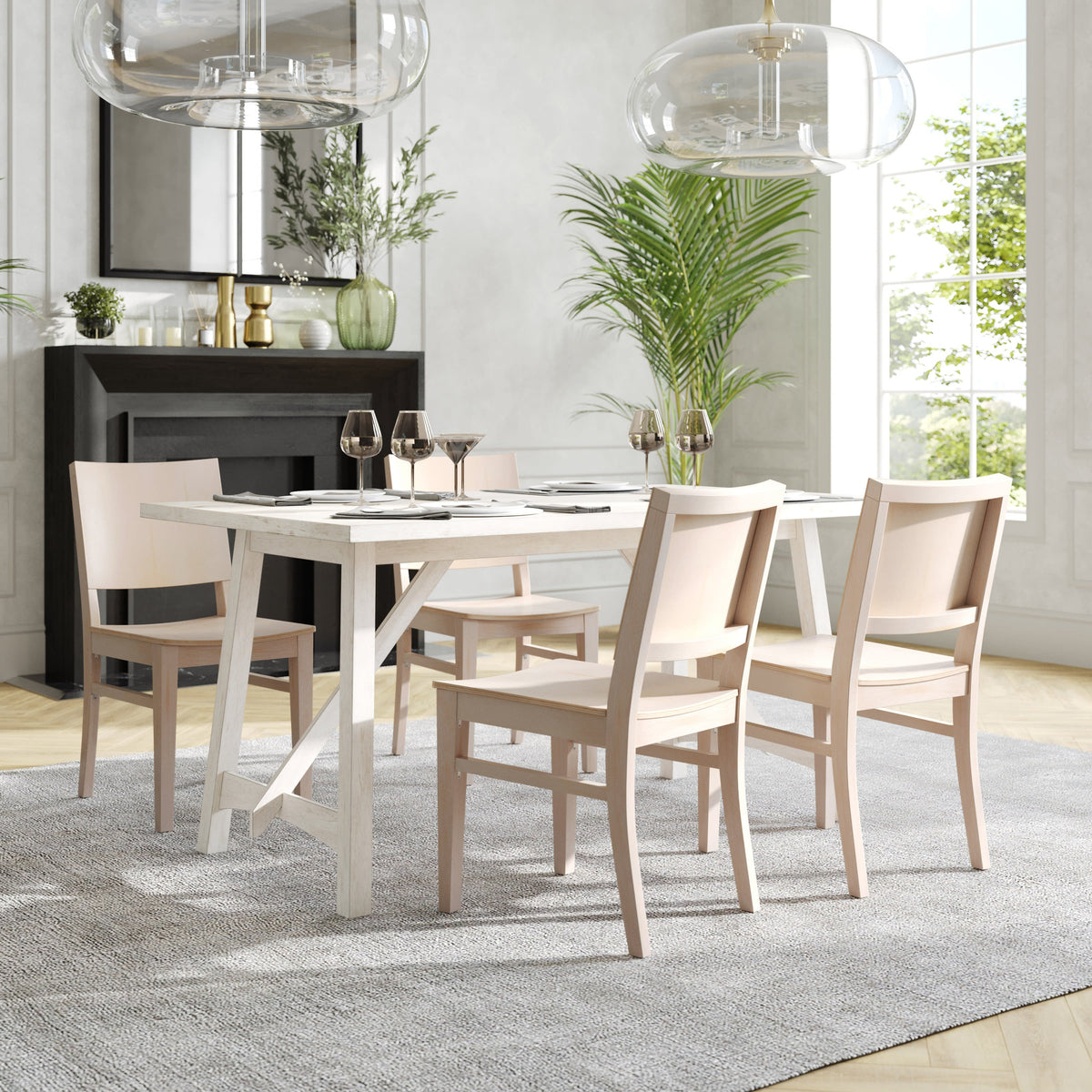 Antique White |#| Commercial Solid Wood Dining Chair with Curved Backrest in Antique White