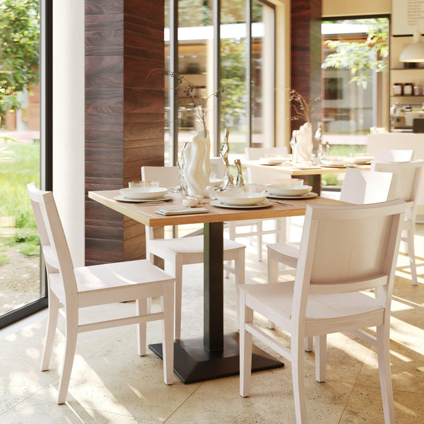 Antique White |#| Commercial Solid Wood Dining Chair with Curved Backrest in Antique White