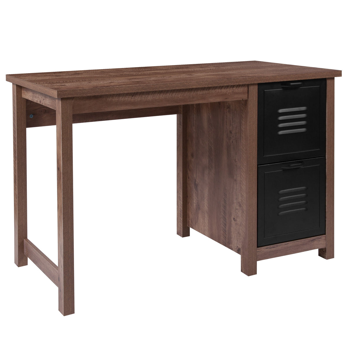 Crosscut Oak Wood Grain Finish Computer Desk with Metal Drawers