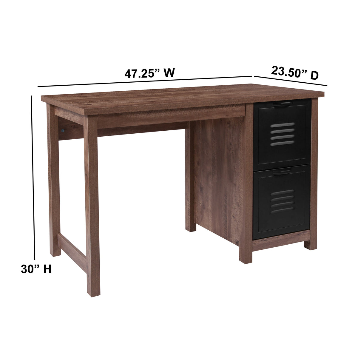 Crosscut Oak Wood Grain Finish Computer Desk with Metal Drawers