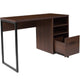 Rustic Coffee Wood Grain Finish Computer Desk with Black Metal Frame