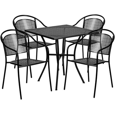 Oia Commercial Grade 28" Square Indoor-Outdoor Steel Patio Table Set with 4 Round Back Chairs - View 1