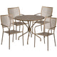 Gold |#| 35.25inch Round Gold Indoor-Outdoor Steel Patio Table Set w/ 4 Square Back Chairs