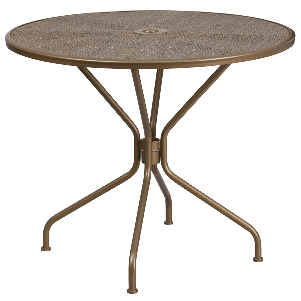 Gold |#| 35.25inch Round Gold Indoor-Outdoor Steel Patio Table Set w/ 4 Square Back Chairs