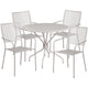 Light Gray |#| 35.25inch Round Lt Gray Indoor-Outdoor Steel Patio Table Set w/4 Square Back Chairs