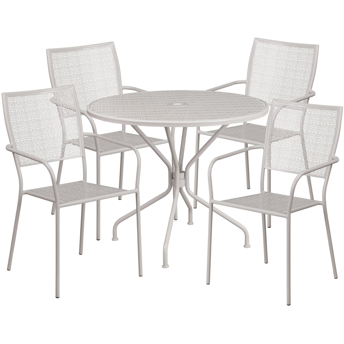 Light Gray |#| 35.25inch Round Lt Gray Indoor-Outdoor Steel Patio Table Set w/4 Square Back Chairs