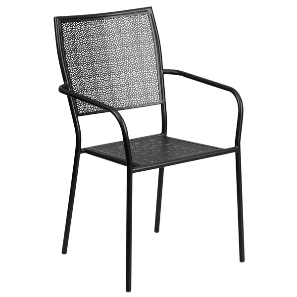 Coral |#| 35.25inch Round Coral Indoor-Outdoor Steel Patio Table Set w/ 4 Square Back Chairs