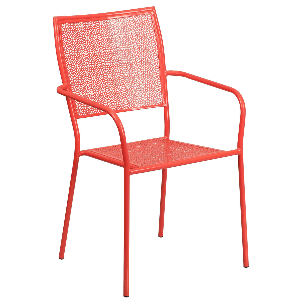 Coral |#| 35.25inch Round Coral Indoor-Outdoor Steel Patio Table Set w/ 4 Square Back Chairs