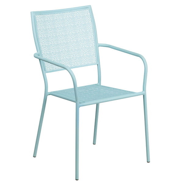 White |#| 35.25inch Round White Indoor-Outdoor Steel Patio Table Set w/ 4 Square Back Chairs