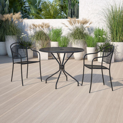 Oia Commercial Grade 35.25" Round Indoor-Outdoor Steel Patio Table with Umbrella Hole - View 2