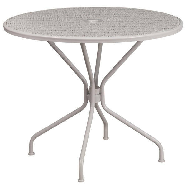 cheap plastic patio table with umbrella hole 35.25RD Steel Patio Table CO-7- – Church Chairs 4 Less