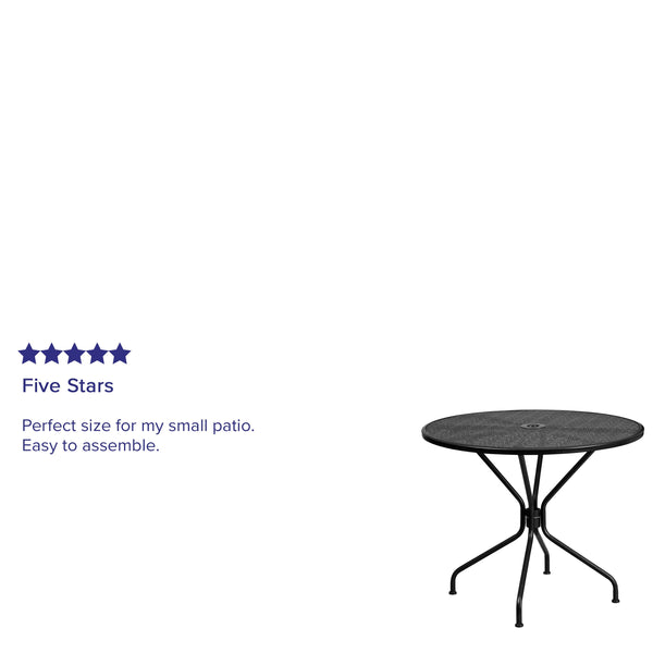 folding round patio table with umbrella hole Flash Furniture 35.25" Round White Indoor-Outdoor Steel Patio Table