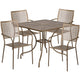 Gold |#| 35.5inch Square Gold Indoor-Outdoor Steel Patio Table Set w/ 4 Square Back Chairs