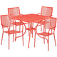 Coral |#| 35.5inch Square Coral Indoor-Outdoor Steel Patio Table Set w/ 4 Square Back Chairs