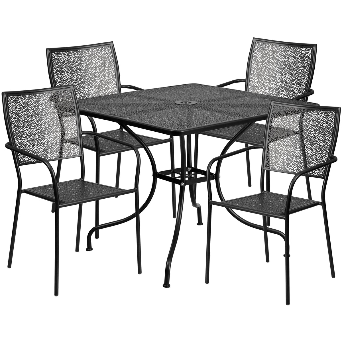 Black |#| 35.5inch Square Black Indoor-Outdoor Steel Patio Table Set w/ 4 Square Back Chairs