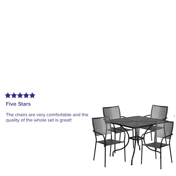 Black |#| 35.5inch Square Black Indoor-Outdoor Steel Patio Table Set w/ 4 Square Back Chairs