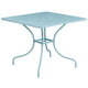 Sky Blue |#| 35.5inch SQ Sky Blue Indoor-Outdoor Steel Patio Table Set w/ 4 Square Back Chairs