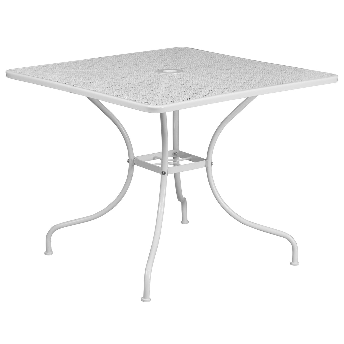 White |#| 35.5inch Square White Indoor-Outdoor Steel Patio Table Set w/ 4 Square Back Chairs