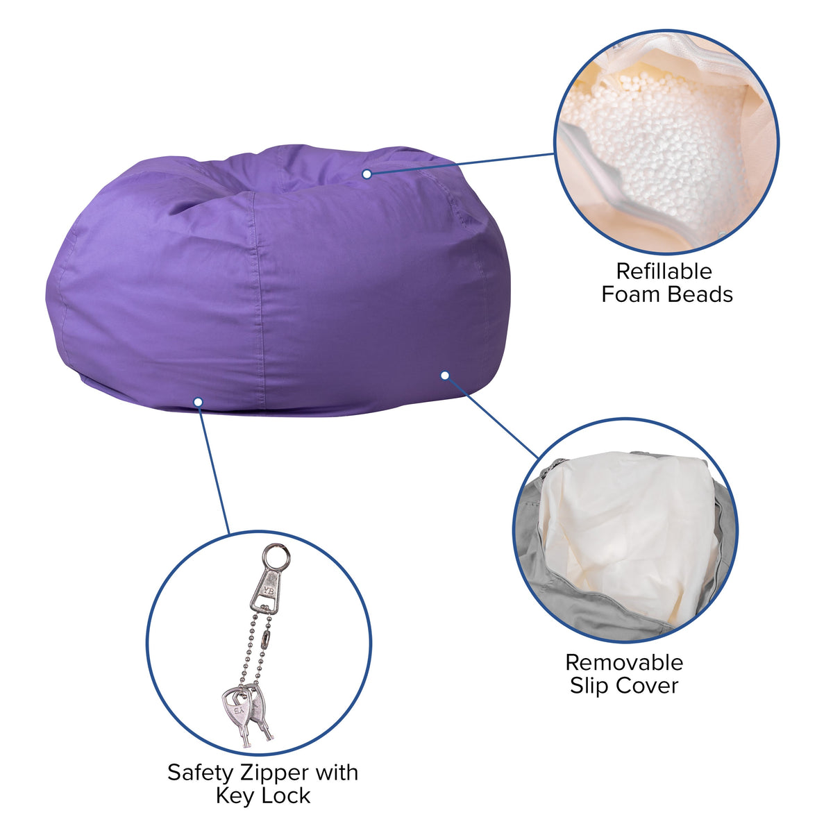 Purple |#| Oversized Solid Purple Refillable Bean Bag Chair for All Ages