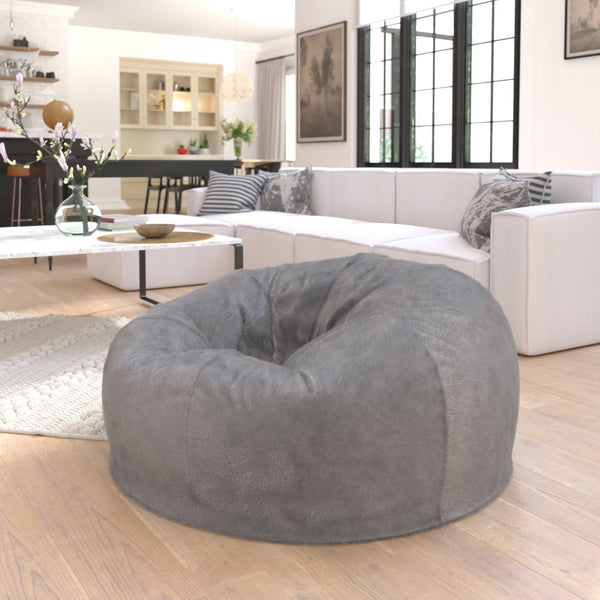 Gray Furry |#| Oversized Gray Furry Refillable Bean Bag Chair for All Ages