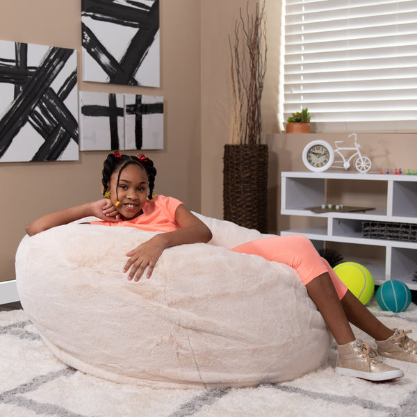 White Furry |#| Oversized White Furry Refillable Bean Bag Chair for All Ages