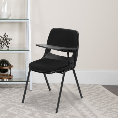Padded Ergonomic Shell Chair with Left Handed Flip-Up Tablet Arm - View 2